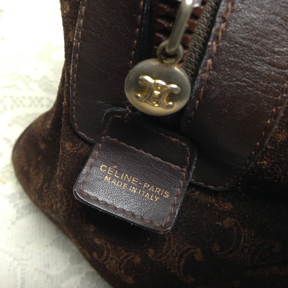 (SOLD) Vintage, Celine Brown Suede Boston Style Handbag - Picture 6 of 8